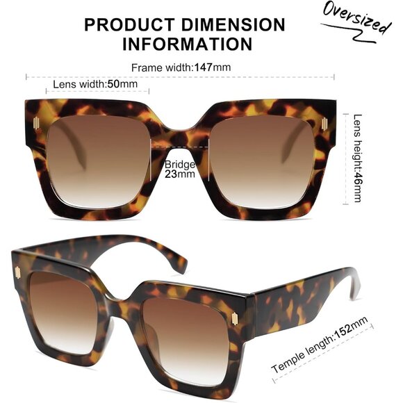 Women's Orange Luxury Large Vintage Oversized Square Eyes Protecting Sunglasses - Picture 4 of 7